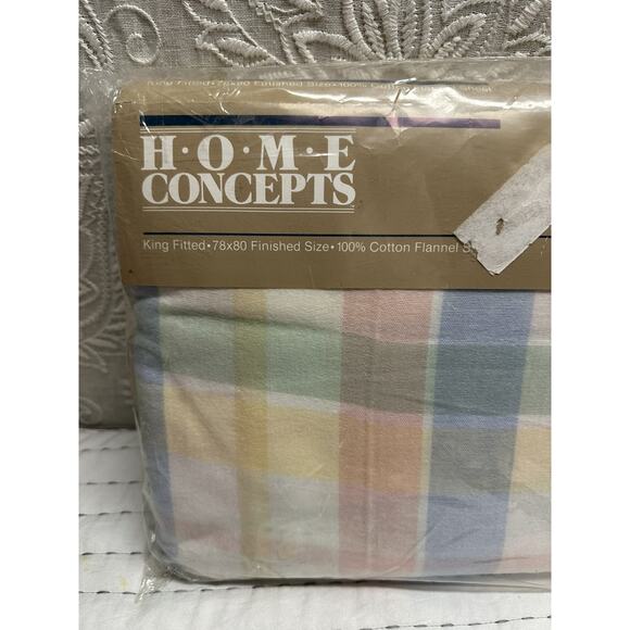 Home Concepts Vintage Sheet King Fitted Flannel Pastel Plaid With Pillowcases - Picture 3 of 8